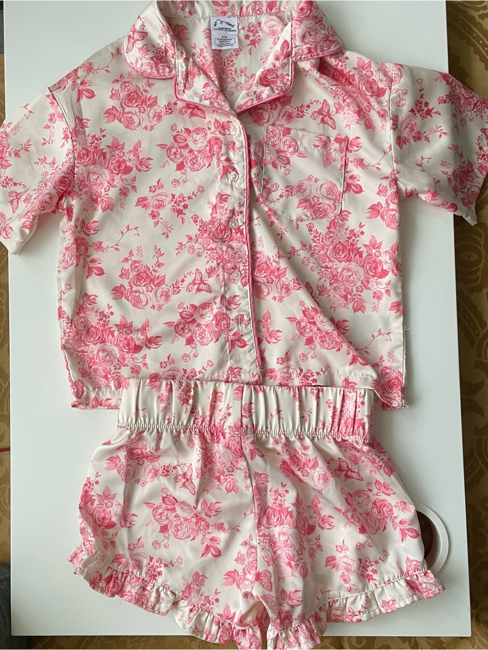 art class Cream and Pink Floral Short Pajama Set
